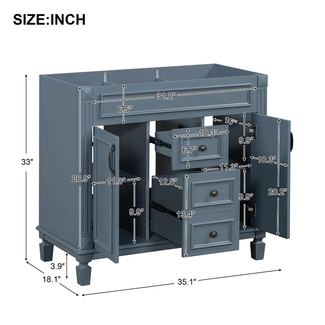 Meuble-lavabo moderne de salle de bains de 36 po avec vasque sur plan, armoire à miroir, 2 portes et 2 tiroirs