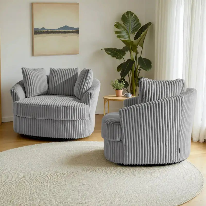 Set di 2 poltrone girevoli a conchiglia oversize da 43 W in morbido velluto a coste con cuscini