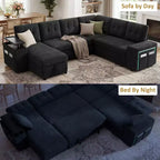 Divano componibile letto modulare Dyonery 112 con letto estraibile, divano componibile a U con contenitore, sedute extra larghe e profonde per il soggiorno