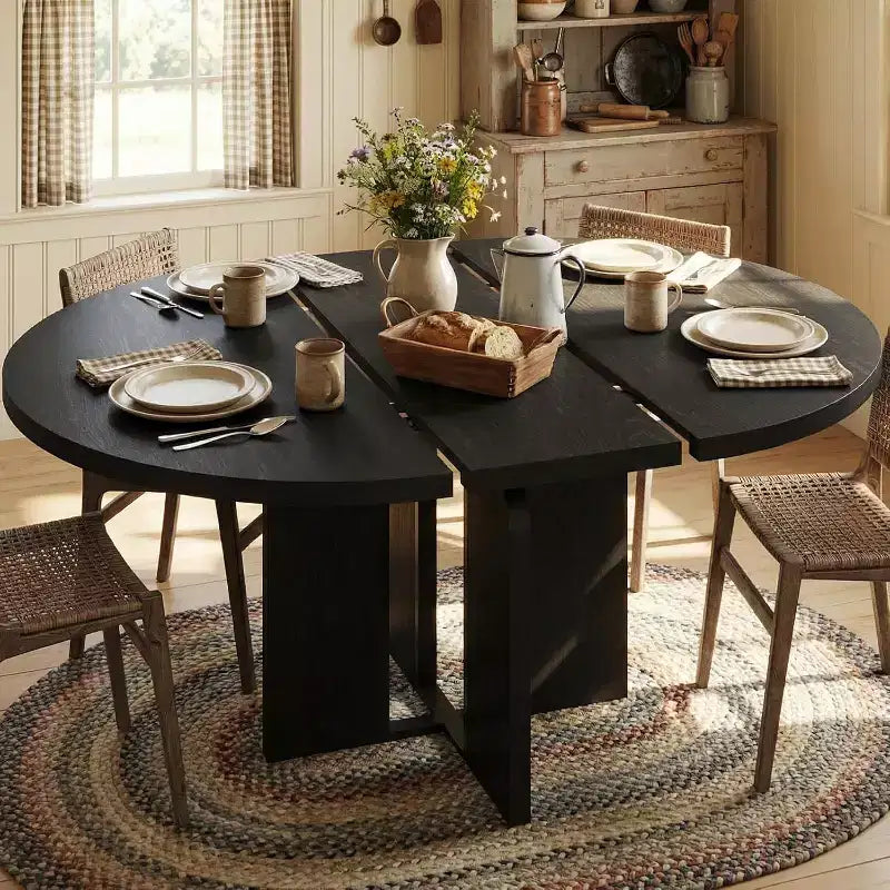 Ausziehbarer runder Esstisch, 47–63 Zoll, für 4–8 Personen, ausziehbarer Küchen- und Esstisch aus Holz im Landhausstil mit Metallgestell, oval, platzsparend für Wohnungen, Retro-Grau