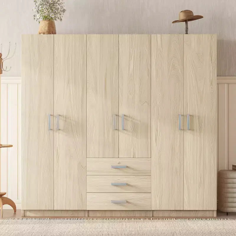 Armario de madera de 6 puertas con cajones para dormitorio