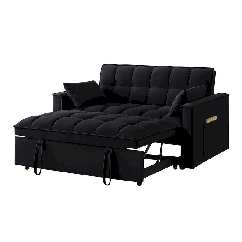 Divano letto loveseat 4 in 1 con braccioli e tasche portaoggetti, divano letto estraibile trapuntato multifunzione con schienale regolabile