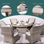 Set da pranzo rotondo da esterno in rattan intrecciato da 7 pezzi con cuscini di Moda Furnishings