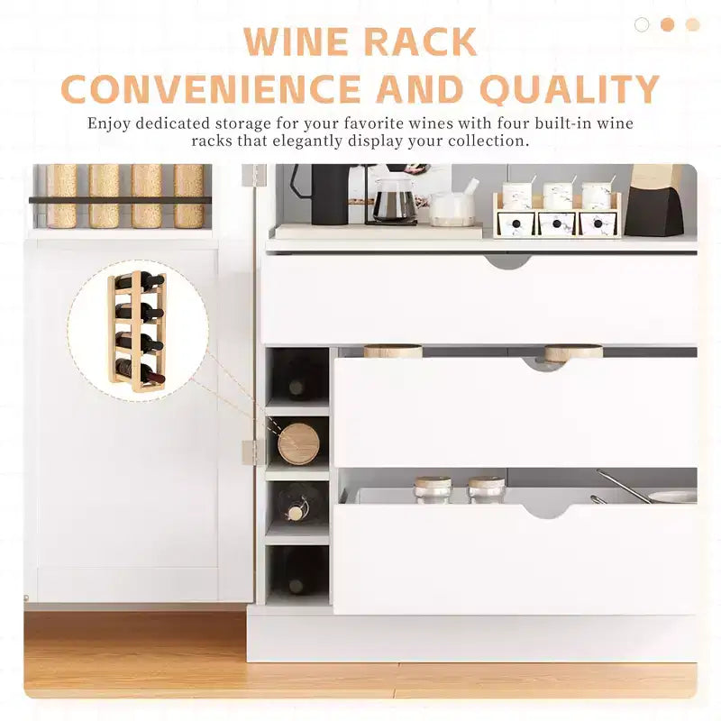 Despensa de cocina independiente de 77 pulgadas de alto, armario de almacenamiento estilo granja con estantes ajustables, estantes en las puertas, cajones y botelleros - ModernLuxe