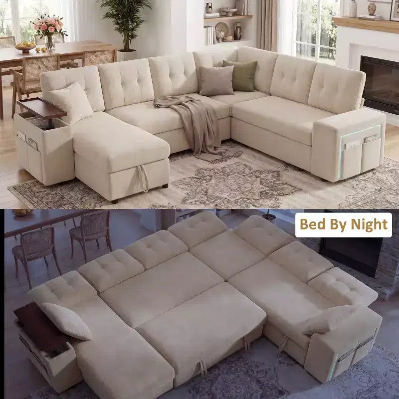 Divano componibile letto modulare Dyonery 112 con letto estraibile, divano componibile a U con contenitore, sedute extra larghe e profonde per il soggiorno