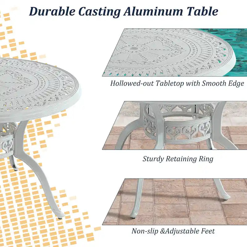 5-delige tuin-eetset van gegoten aluminium met 4 draaibare stoelen