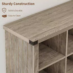 Libreria organizer con 8 scomparti, mobile orizzontale in stile rustico, libreria in legno da 62 pollici con vani portaoggetti per ingresso, libreria lunga e bassa per soggiorno