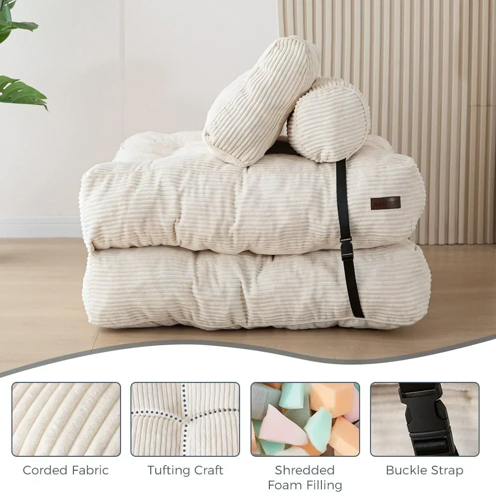 8 Cord-Sofa zum Zusammenklappen, Schlafsofa, Einzel
