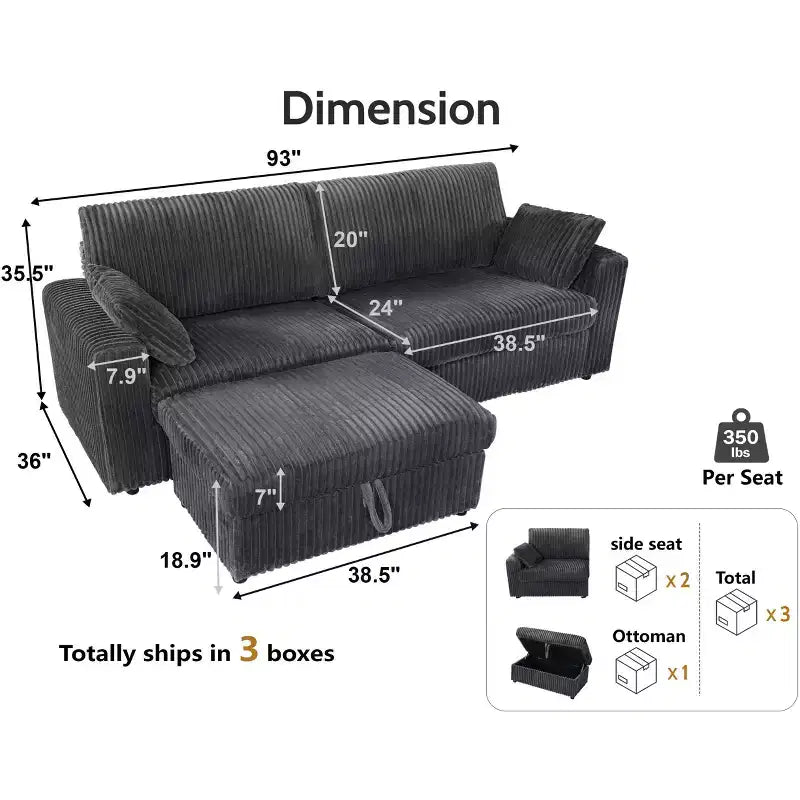 Modulares Cord-Sofaelement von Dyonery mit abnehmbaren, waschbaren Bezügen