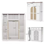 Armario ropero alto de 70,87 pulgadas con 8 puertas y gran capacidad, barra para colgar, estantes ajustables y puertas decorativas de ratán