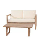 Set di mobili da giardino in legno di acacia, set da esterno con tavolino da caffè e morbidi cuscini per cortile, portico e balcone, beige - Merax