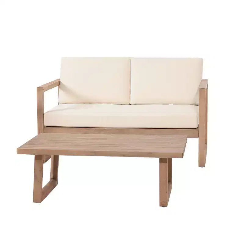 Set di mobili da giardino in legno di acacia, set da esterno con tavolino da caffè e morbidi cuscini per cortile, portico e balcone, beige - Merax