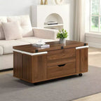 Multifunctionele moderne salontafel met hefbaar blad en verborgen opbergruimte, 4 krukken en zwenkwielen, perfect voor moderne woonruimtes