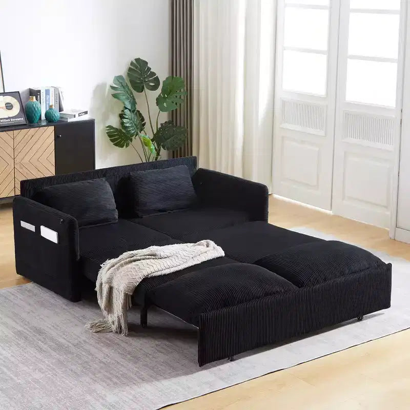 Divano letto in velluto a coste convertibile 3-in-1 da 64,5 con letto estraibile