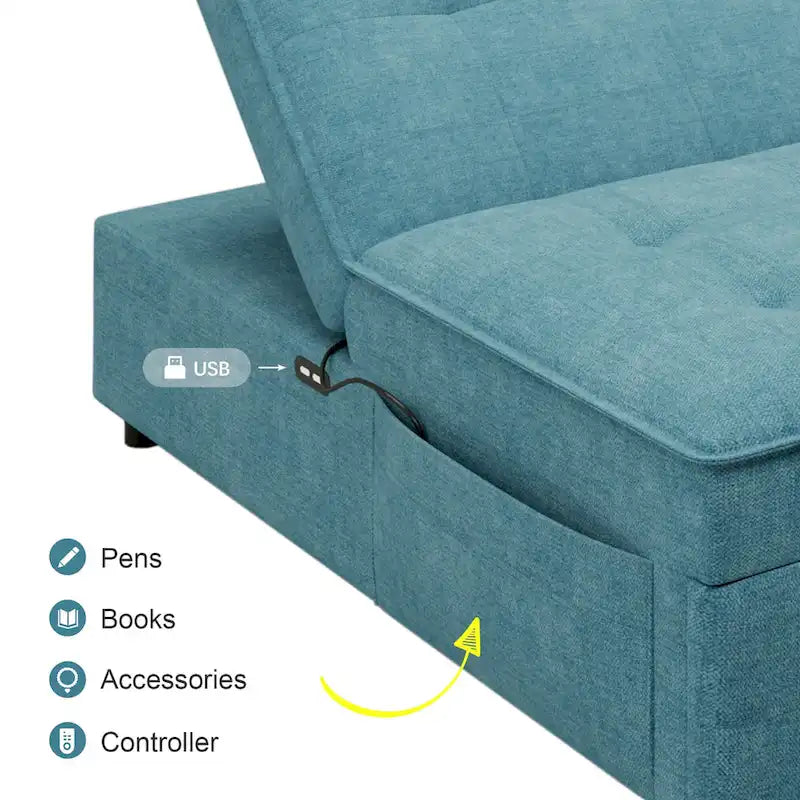 72,5-Zoll-Leinen-Schlafsofa für 3 Personen, 4-in-1, mit 5-stufig verstellbarer Rückenlehne und Aufbewahrungstasche