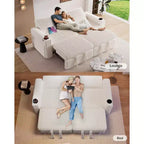 Dyonery 91 Eckschlafsofa mit ausziehbarem Bett, verstellbarer Rückenlehne, zwei ausziehbaren Betten, USB-Anschlüssen und Getränkehaltern, weicher Cordbezug