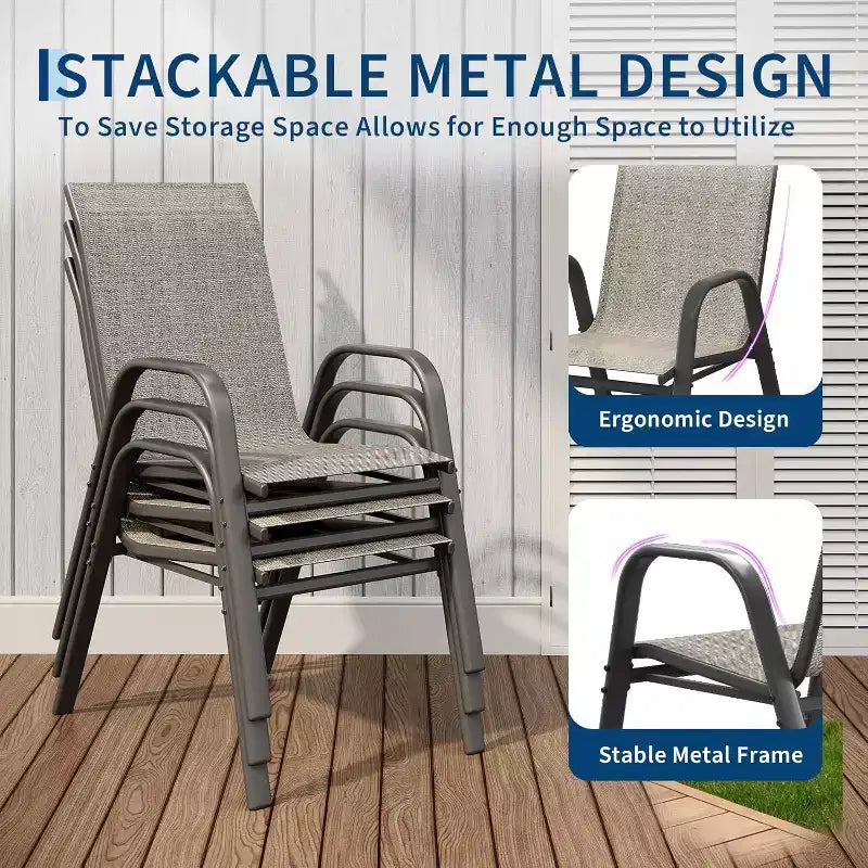 Sillas de patio, juego de 4/6 sillas de comedor apilables para exteriores, ligeras y resistentes a todo tipo de clima, de textileno, con reposabrazos, para jardín y zona de piscina