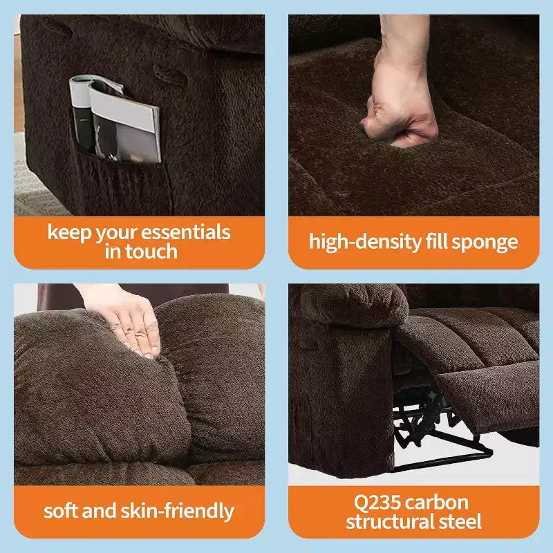Sillón reclinable manual de tela transpirable y ergonómica con bolsillos laterales, sofá individual, adecuado para la sala de estar o el dormitorio
