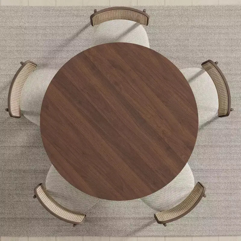 Table à manger ronde PexFix de 45 x 45 en bois massif, finition noyer et pieds élégamment arqués, pour salles à manger et cuisines modernes