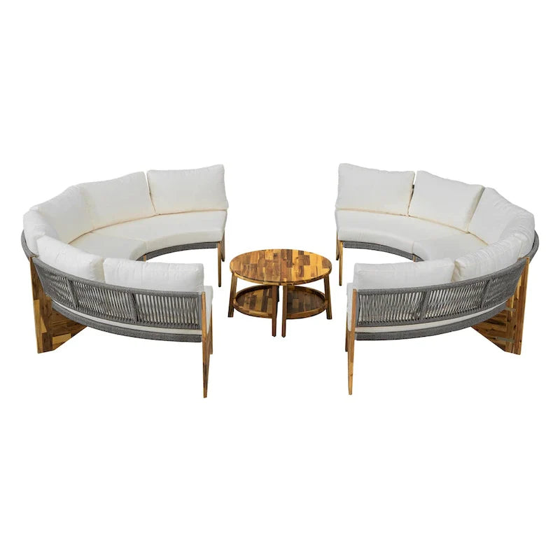 Conjunto de asientos para exterior para 6 personas con cojines y 1 mesa de centro