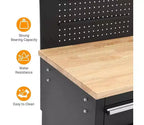 Gereedschapskist op wielen van 61 inch met 10 laden en garagewerkbank met stekkerdoos, blad van massief rubberhout, zware mobiele werkstationskast met draagvermogen van 1675 LBS