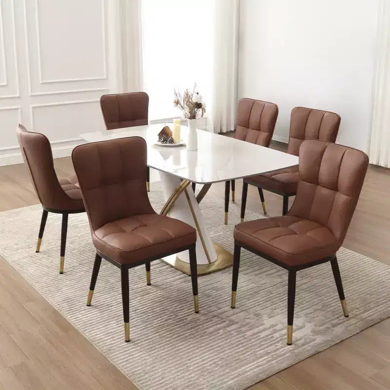 Bekrvio Esszimmerstuhl-Set mit 6 Stühlen, moderne gepolsterte Sitze aus Kunstleder mit hoher Rückenlehne, Metallbeine, armlehnenlose Küchenstühle für Ess- und Wohnzimmer