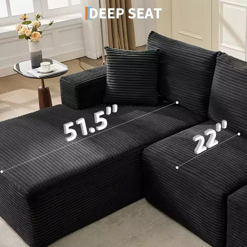 Sofá moderno 108, sofá tapizado de 3 plazas en forma de L con cojines, asiento profundo, no requiere montaje