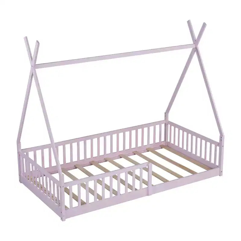 Letto a pavimento per bambini, letti a tenda singoli, letto Montessori a pavimento con doghe e sponde, struttura letto a casetta in legno per bambini e bambine