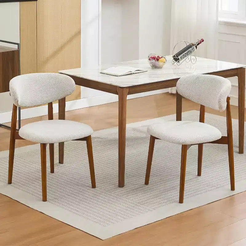 Set di 4 sedie da pranzo, sedie da sala da pranzo imbottite moderne di metà secolo, sedie da cucina in stile rustico con seduta in tessuto imbottita e gambe in legno, beige