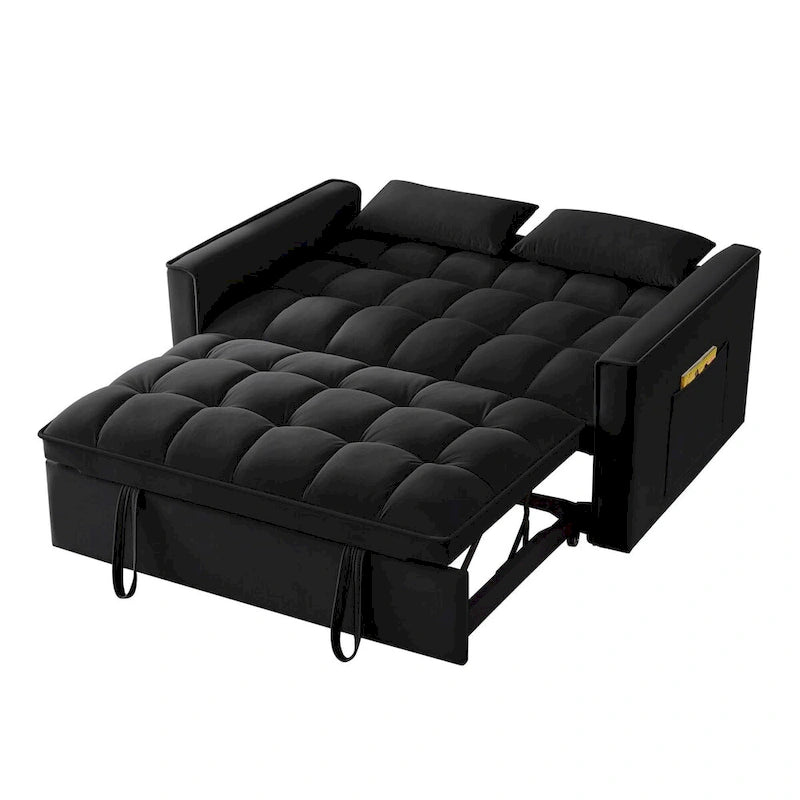 Divano letto loveseat 4 in 1 con braccioli e tasche portaoggetti, divano letto estraibile trapuntato multifunzione con schienale regolabile