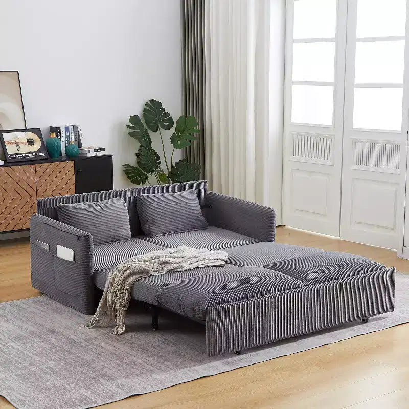 Divano letto in velluto a coste convertibile 3-in-1 da 64,5 con letto estraibile