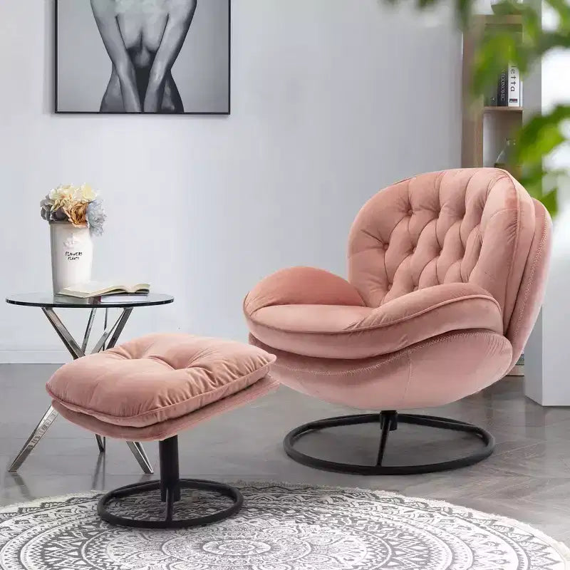 Poltrona decorativa in velluto Okak con pouf, stile moderno di metà secolo, senza braccioli, morbida e comoda per guardare la TV e giocare