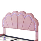 Set da camera da letto in 2 pezzi, letto a piattaforma matrimoniale LED con pouf contenitore