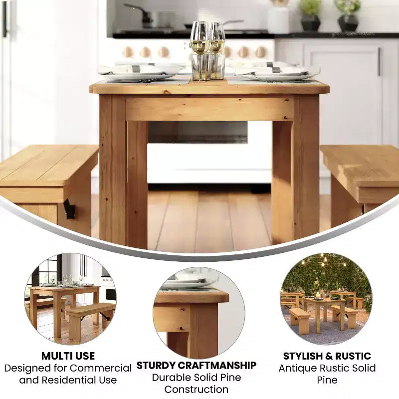 Mesa de comedor rústica Flash Furniture de pino macizo, rectangular, de 46 x 30