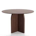 Table à manger ronde PexFix de 45 x 45 en bois massif, finition noyer et pieds élégamment arqués, pour salles à manger et cuisines modernes