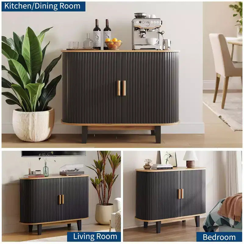 40-Zoll-geriffeltes Sideboard, Aufbewahrungsschrank mit Schiebetür und verstellbarem Einlegeboden, moderne Anrichte, Aufbewahrungsschränke, Konsolentisch mit Rolltür