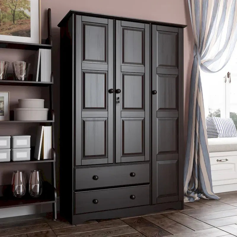 Kledingkast met 3 deuren - wit/mocha/java - massief hout