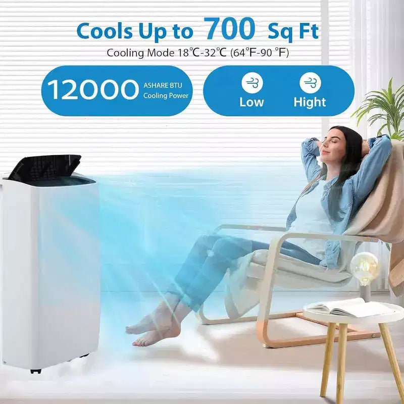 Draagbare airconditioner van 12.000 BTU voor 550 vierkante voet, 3-in-1-airconditioner met koel-, ontvochtigings- en ventilatormodi