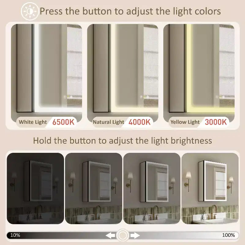 Armadietto da bagno con specchio LED, installazione a parete o a incasso, luce dimmerabile, antiappannamento e ripiani regolabili