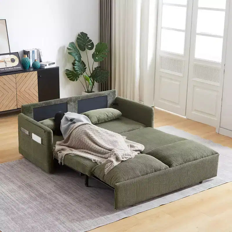 Divano letto in velluto a coste convertibile 3-in-1 da 64,5 con letto estraibile