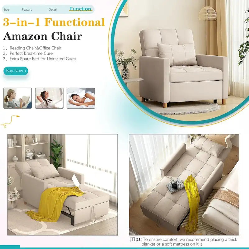 Poltrona divano letto 3 in 1 AECOJOY con cuscino e schienale convertibile