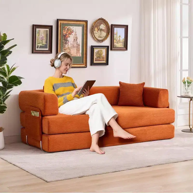 Schlafsofa, 78,8 5-in-1-Klappmatratzen-Couch/Loveseat, formstabiler Stahlrahmen, Cord mit Kissen