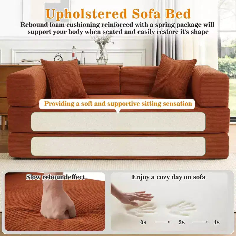 Dyonery 78 opvouwbare slaapbank, corduroy bank, kingsize vloerslaapbank, 4-in-1 doe-het-zelf modulaire combinatiebank, uitklapbaar, comfortabele bank.