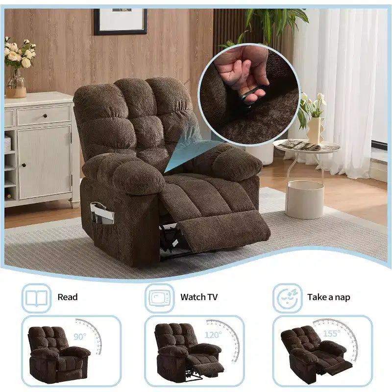 Sillón reclinable manual de tela transpirable y ergonómica con bolsillos laterales, sofá individual, adecuado para la sala de estar o el dormitorio