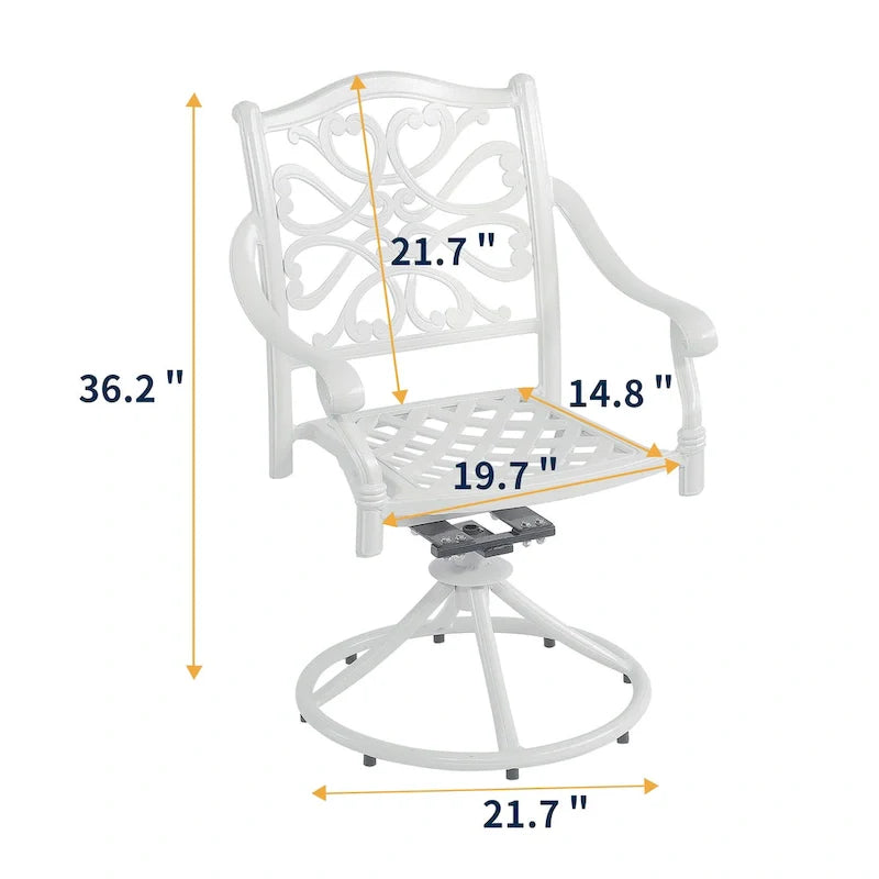 5-delige tuin-eetset van gegoten aluminium met 4 draaibare stoelen