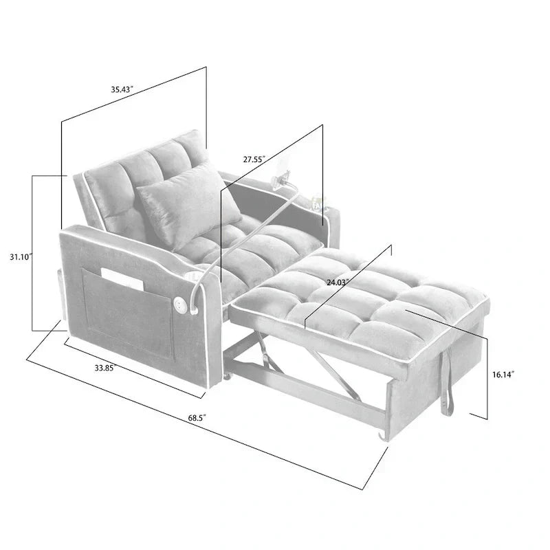 Verwandelbarer Schlafsessel und Schlafsofa, verstellbarer ausziehbarer Schlafsessel