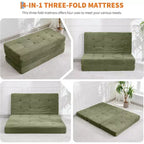 Matelas pliable en trois parties de 15 cm SunnyFurn, canapé-lit, 190,5 x 137,9 cm, lit d’appoint pliable en mousse avec velours côtelé matelassé, portable pour le camping, le salon ou la chambre