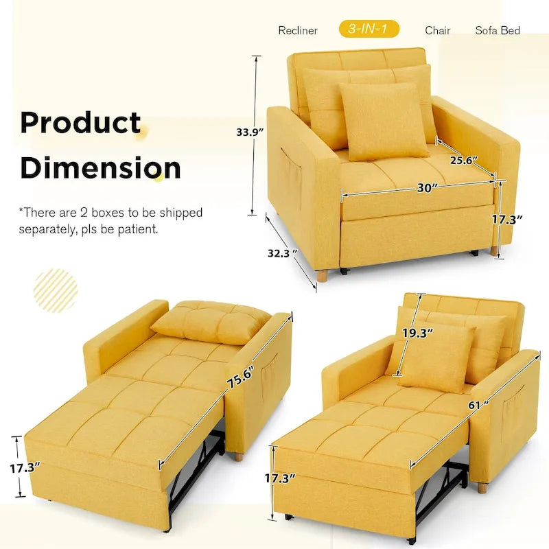 Poltrona letto regolabile, trasformabile 3-in-1, disponibile in più colori, per 1 persona