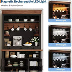 183 cm hoher Kaffeebarschrank im Landhausstil mit LED-Beleuchtung, Küchenbuffet mit Türen und Schublade, verstellbaren Regalböden und geräumigem Stauraum