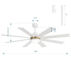 Ventilatore da soffitto nero da 65 pollici con 8 pale, LED, luce e telecomando